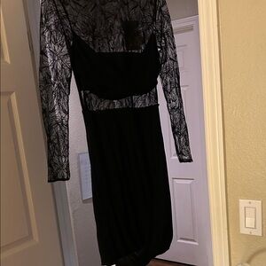 Roberto Cavalli Black Long Lace Sleeve Dress